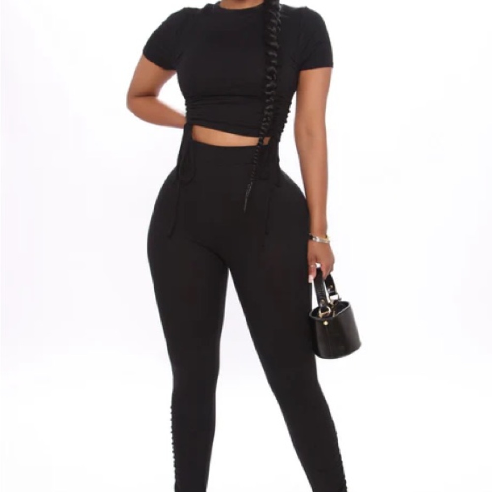 Clear Your Schedule Ruched Pant Set - Black